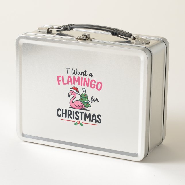 Flamingo Christmas Quote Vector Metal Lunch Box (Front)
