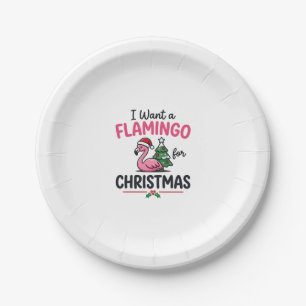 Flamingo Christmas Quote Vector Paper Plate