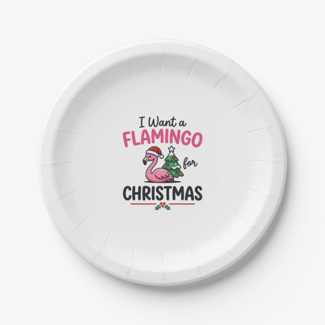 Flamingo Christmas Quote Vector Paper Plate (Front)