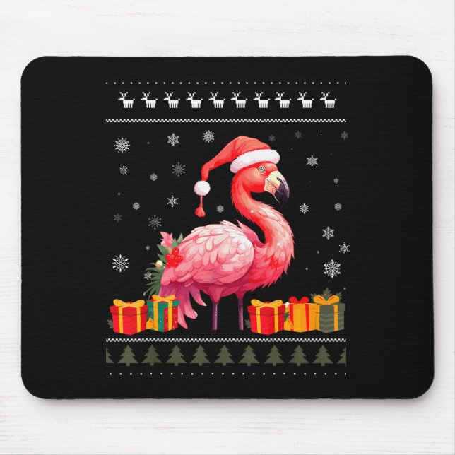 Flamingo Christmas Santa Hat Ugly Christmas Sweate Mouse Pad (Front)