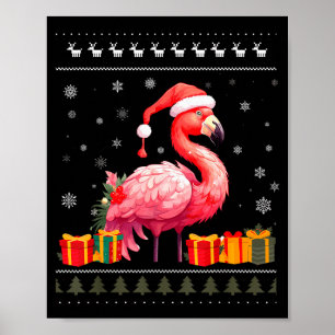 Flamingo Christmas Santa Hat Ugly Christmas Sweate Poster