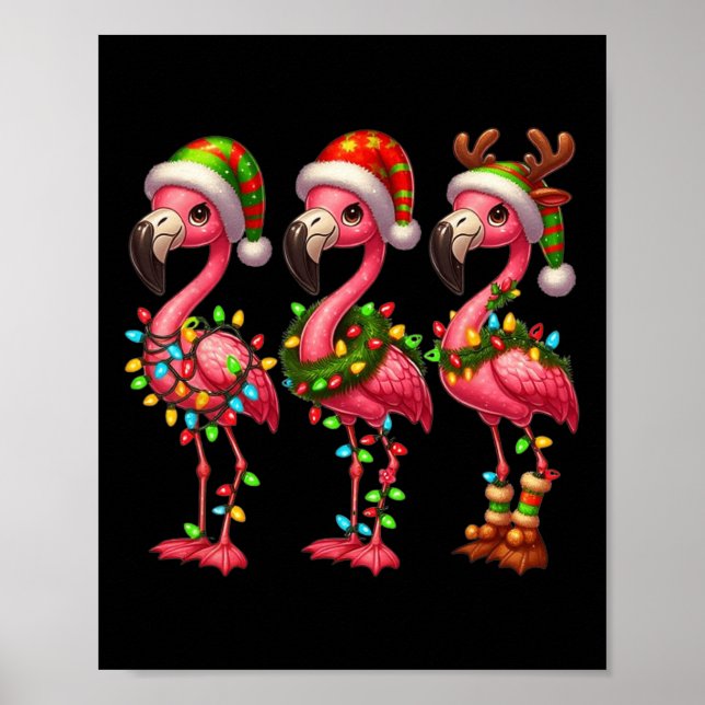 Flamingo Christmas Sarcastic Xmas Lights Flamingo  Poster (Front)