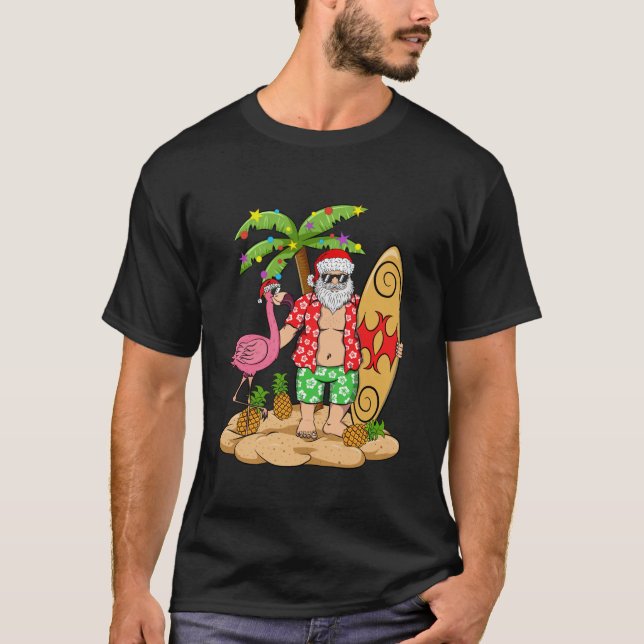 Flamingo Christmas Sweater Funny Santa Palm Tree P (Front)