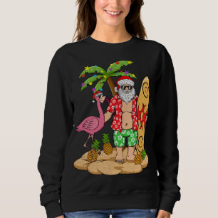 Flamingo Christmas Sweater Funny Santa Palm Tree P