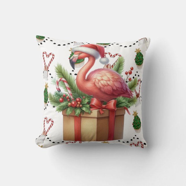 Flamingo Christmas Themed  Cushion (Front)
