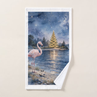 Flamingo Christmas Tree Hand Towel