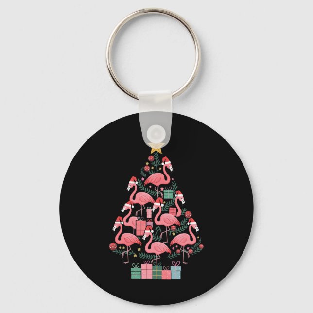 Flamingo Christmas Tree  Key Ring (Front)