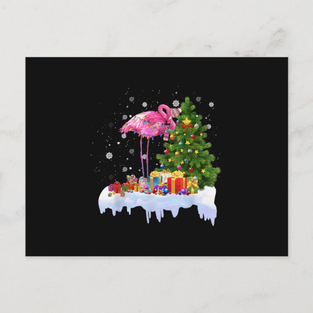 Flamingo Christmas Tree Lights Announcement Postcard (Front)