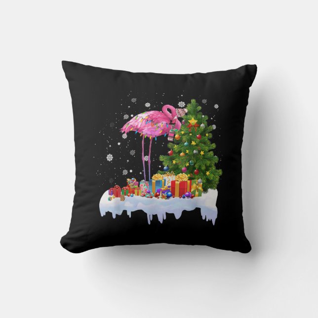 Flamingo Christmas Tree Lights Cushion (Front)