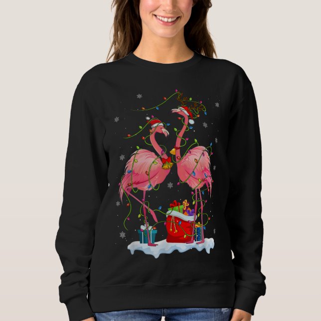 Flamingo Christmas Tree Lights Matching For Couple Sweatshirt (Front)
