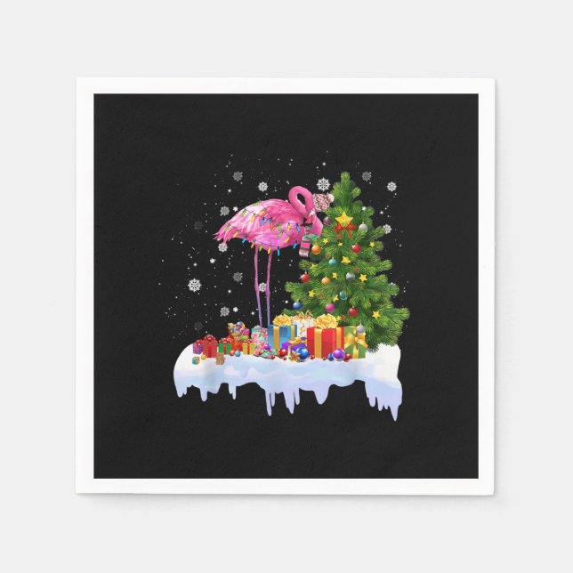 Flamingo Christmas Tree Lights Napkin (Front)