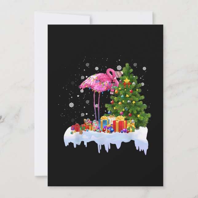 Flamingo Christmas Tree Lights Thank You Card (Front)