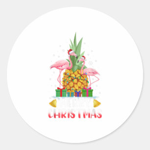 Flamingo Christmas Tree Pineapple Xmas Classic Round Sticker