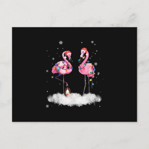 Flamingo Christmas Tree Santa Hat Light Announcement Postcard