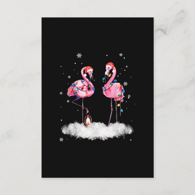 Flamingo Christmas Tree Santa Hat Light Enclosure Card (Front)