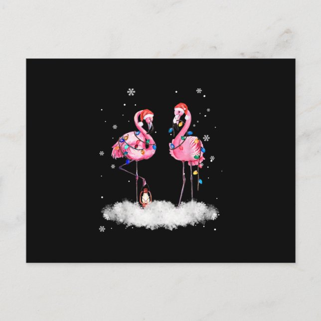 Flamingo Christmas Tree Santa Hat Light Invitation Postcard (Front)