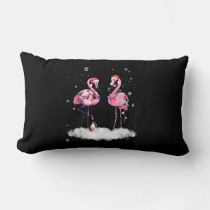 Flamingo Christmas Tree Santa Hat Light Lumbar Cushion