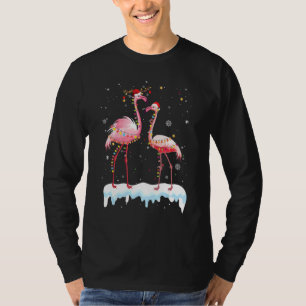 Flamingo Christmas Tree Santa Hat Xmas Light Merry T-Shirt
