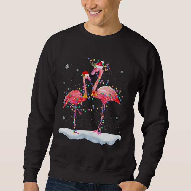 Flamingo Christmas Tree Santa Hat Xmas Light Sweatshirt (Front)
