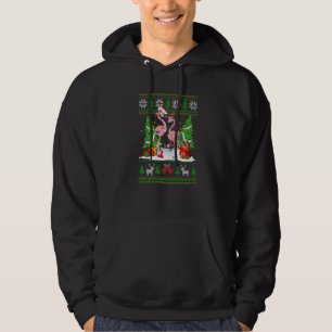 Flamingo Christmas Tree Santa Hat Xmas Light Ugly  Hoodie