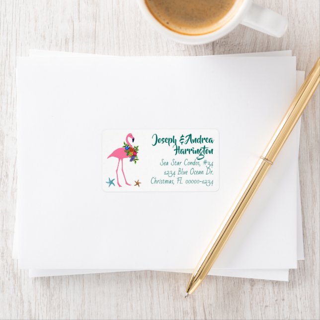 Flamingo Christmas Wide Address Labels (Insitu)