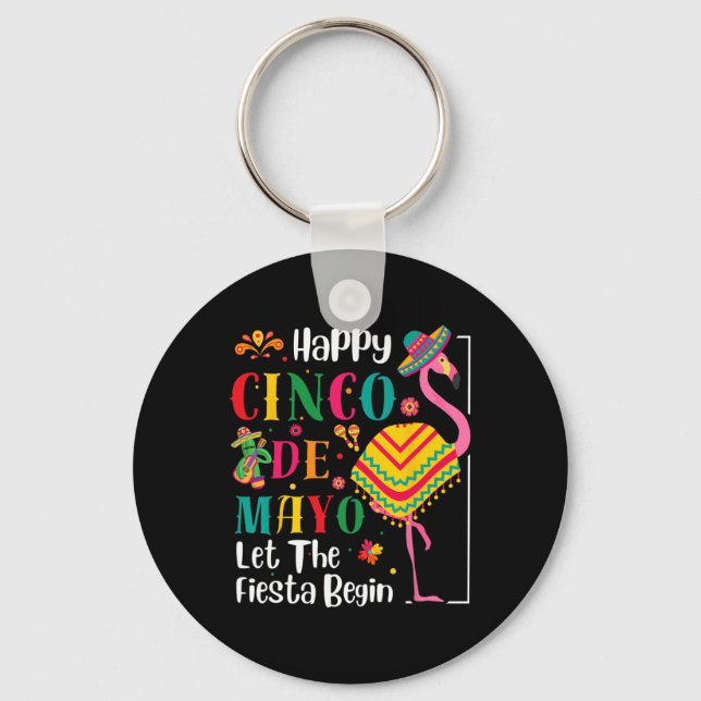 Flamingo Cinco De Mayo Mexican Fiesta For Men Wome Key Ring (Front)