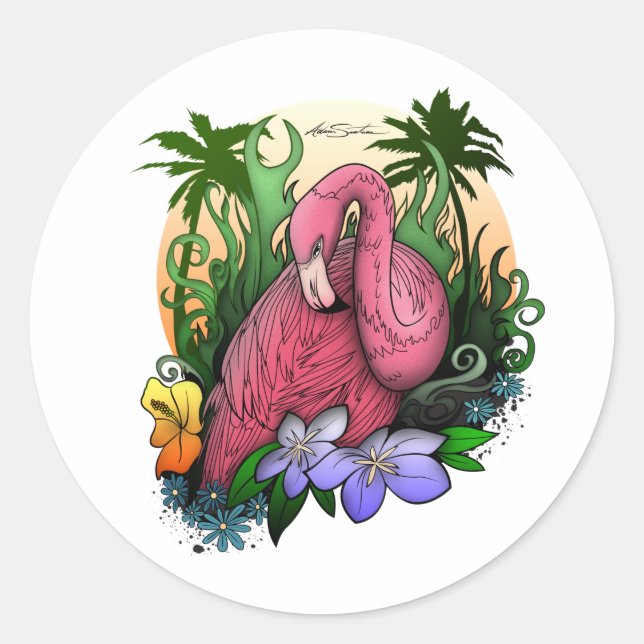 Flamingo Classic Round Sticker (Front)