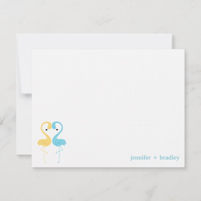 Flamingo Couple Custom Flat Thank You Notes Invitation (Front)
