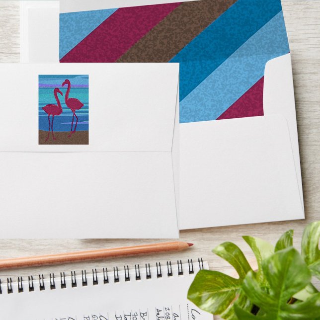 Flamingo Couple Let's on Beach Stripes Wedding Envelope (Creator Uploaded)