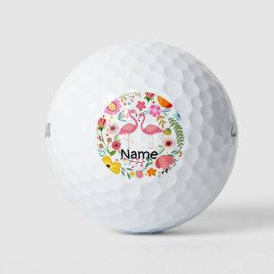 Flamingo couple stand on flower with name  golf balls