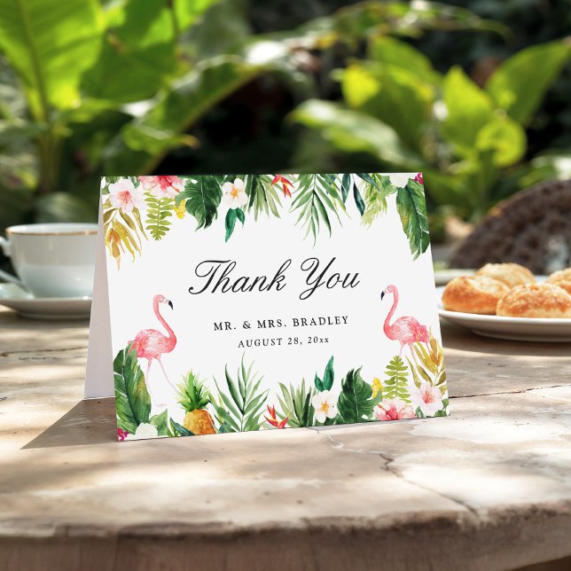 Flamingo Couple Tropical Floral Wedding Thank You (Creator Uploaded)