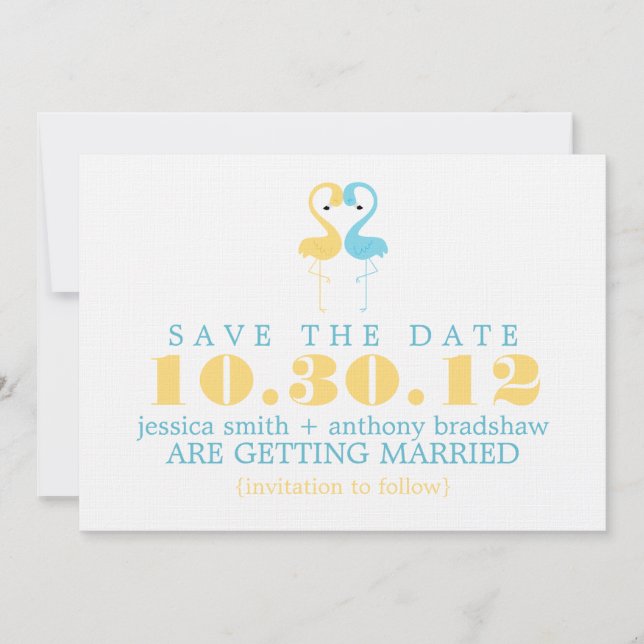 Flamingo Couple Wedding Save the Date Invitation (Front)