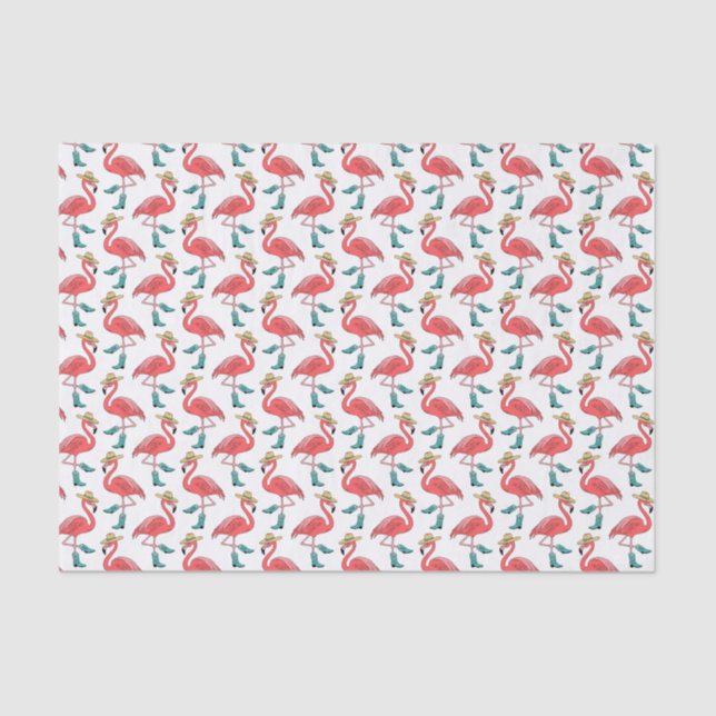 Flamingo Cowboy Boots and Hats Pattern Tissue Paper (Front)