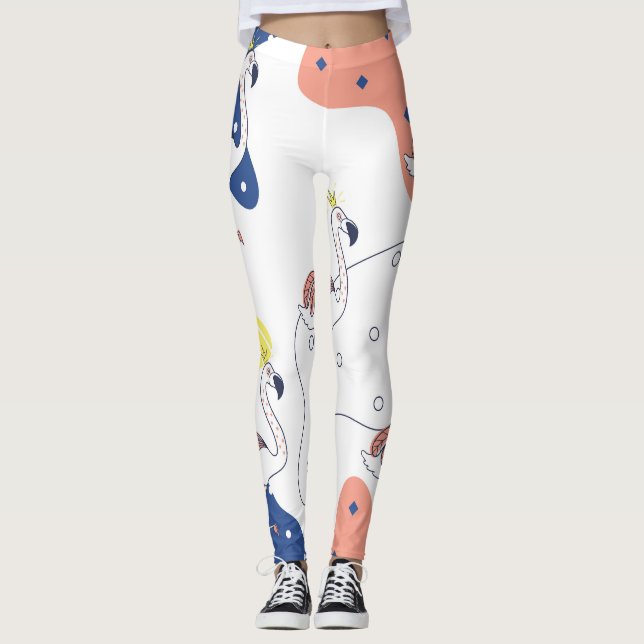 Flamingo Crown: Abstract Vintage Seamless. Leggings (Front)