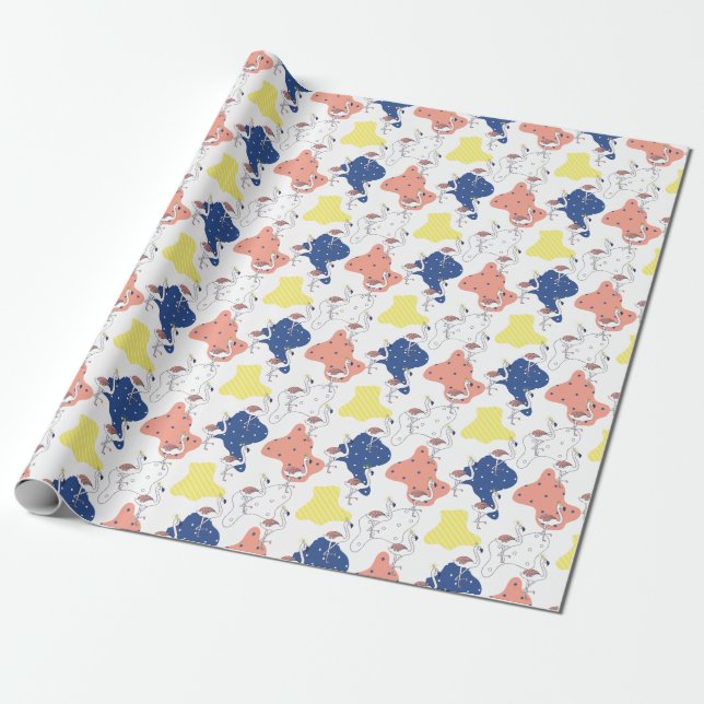 Flamingo Crown: Abstract Vintage Seamless. Wrapping Paper (Unrolled)