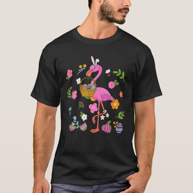Flamingo Cute Easter Day 2022 Easter Egg Basket Bu T-Shirt (Front)