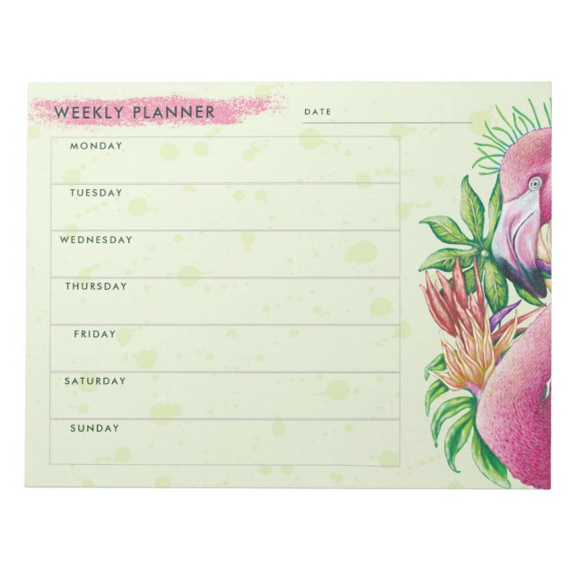 Flamingo Cute Floral Pink Weekly Planner Notepad (Front)