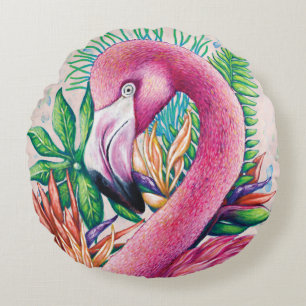 Flamingo Cute Tropical Pink Round Pillow