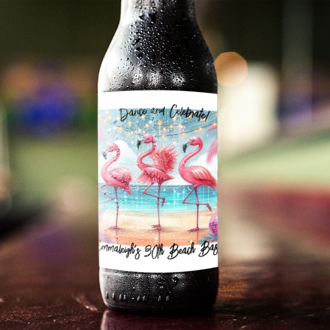 Flamingo Dance and Birthday Celebrate Party  Beer Bottle Label (Creator Uploaded)