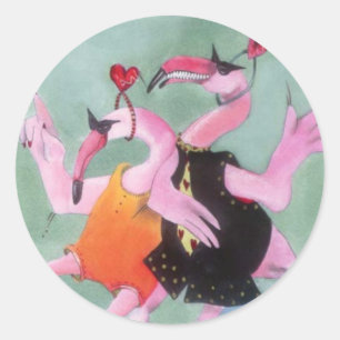 Flamingo Dance Classic Round Sticker