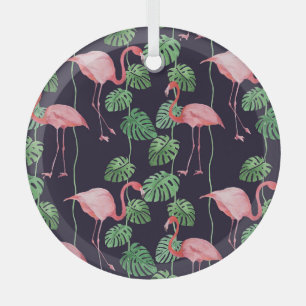 Flamingo Dark: Small Watercolor Pattern. Glass Tree Decoration