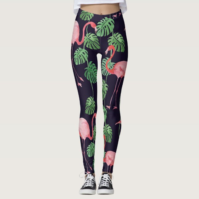 Flamingo Dark: Small Watercolor Pattern. Leggings (Front)