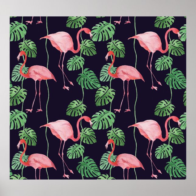 Flamingo Dark: Small Watercolor Pattern. Poster (Front)