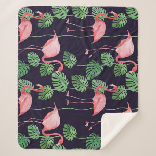 Flamingo Dark: Small Watercolor Pattern. Sherpa Blanket