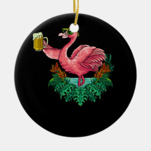 Flamingo Drinking Beer Party Ceramic Tree Decoration