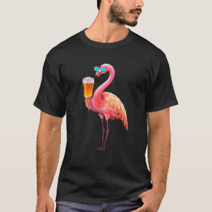 Flamingo Drinking Beer Pink Flamingo T-Shirt