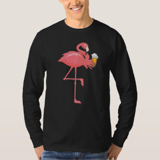 Flamingo Drinking Beer  Pink Flamingo T-Shirt
