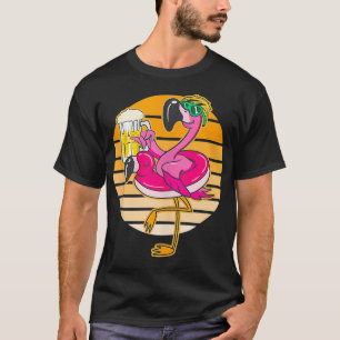 Flamingo Drinking Beer Summer Funny Beer Lover  T-Shirt