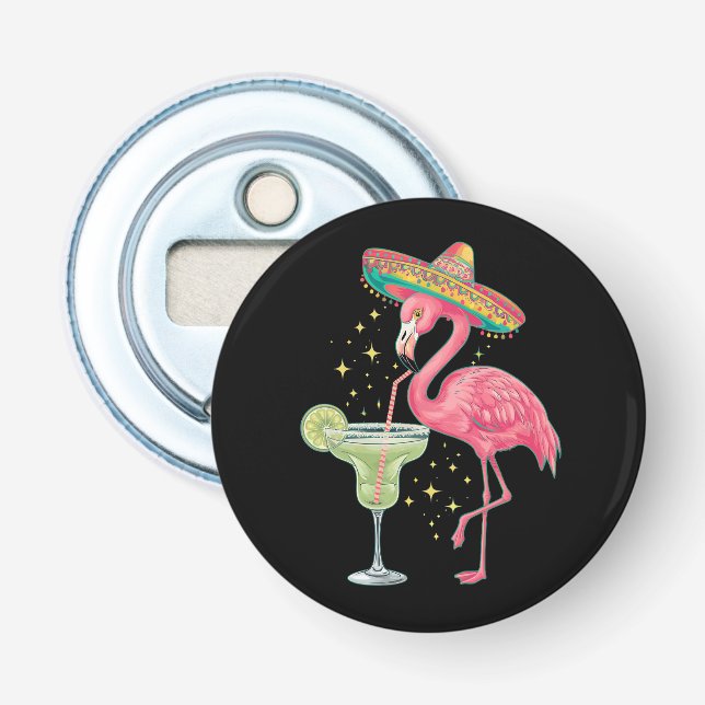 Flamingo Drinking Margarita Funny Mexican Poncho Bottle Opener (Front)