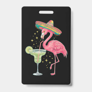 Flamingo Drinking Margarita Funny Mexican Poncho ID Badge